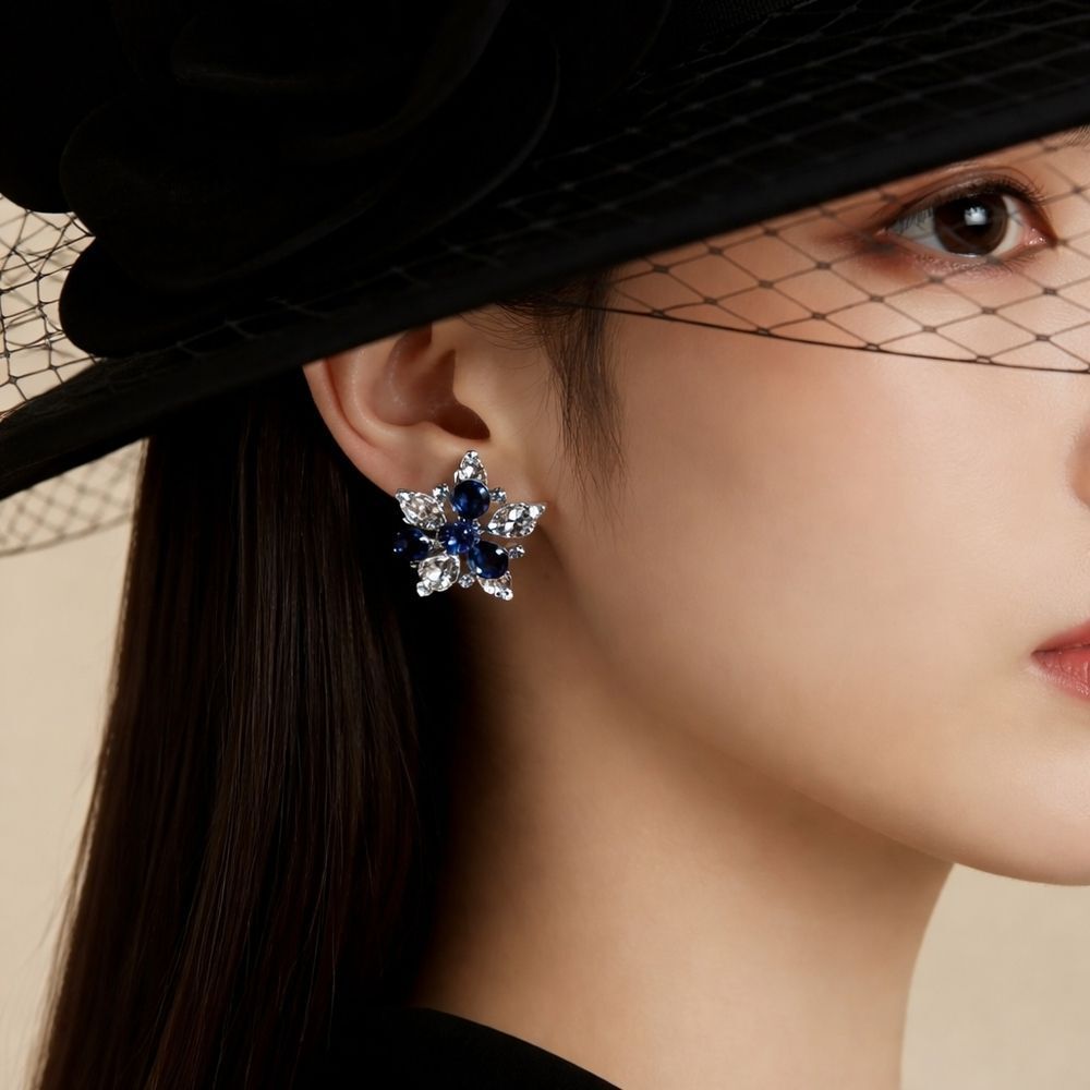 Fashion Jewelry Blue and Silver Starburst Earrings